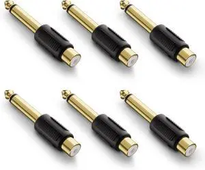 RCA to 1/4 Audio Adapter 6.35mm Mono Plug Male to RCA Female Connectors 6-Pack