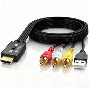 RCA to HDMI Cable Converter 3D 1080P@60Hz1.5M/5FT Long AV Cable to HDMI Adapter-Plug & Play With 4:3/16:9 Aspect Ratio Switch Support NTSC/PAL for VCR/DVD/VHS to Modern TV [Not Bi-Directional]