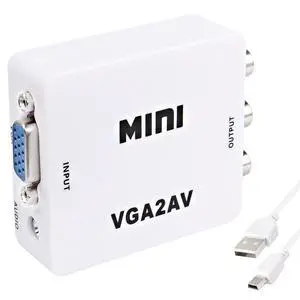 VGA to AV RCA Composite Converter Adapter Box with USB Power Cable HD 1080P Audio Video Converter PC to TV Set Top Box VGA to AV RCA Composite Converter Adapter Box with USB Power Cable HD 1080P Audio Video Converter PC to TV Set Top Box