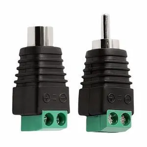 Solderless RCA Female Male Plug to AV Screw Terminal Audio/Video Connector Adapter for Speaker Wire Backup Camera RCA Cable Black/Green 2-Pack (1 x Female & 1 x Male)