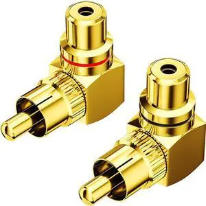 2-Pack RCA Right Angle Adapter 90 Degree RCA Male to Female Adapter Angled Connector Elbow Plug (Black + Red)