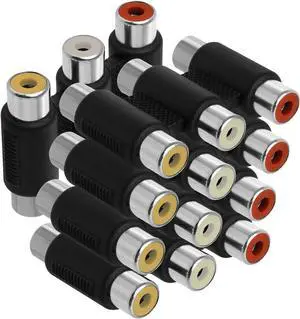 RCA Coupler 5 Pack Audio Video Female to Female Connector 3-RCA Jacks Adapter Jointer - White/Red/Yellow