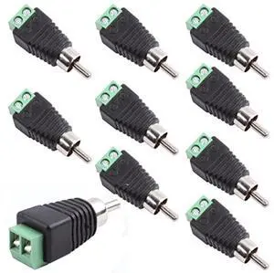 RCA Male Plug to AV Screw Terminal Audio/Video Connector 10-Pack RCA Plugs for Speaker Wire Solderless Phono RCA Adapter