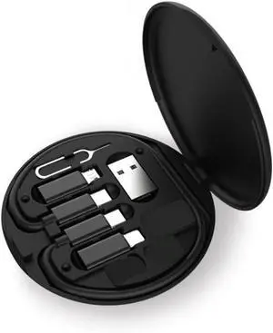 Multifunctional Data Cable Conversion Head Portable Storage Box Multi-Type Charging Line Convertor USB Type C Adapter Tool Contains Sim Card Slot Tray Eject Pin Phone Holder (Black)