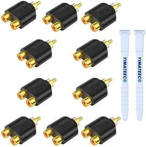 RCA Splitter 1 Male 2 Female RCA Plug Adapter Phono Y Splitter Connector Gold Plated AV Audio Extension Convert for Audio Video Cable Subwoofer Amplifier TV (10 Packs) RCA Splitter 1 Male 2 Female RCA Plug Adapter Phono Y Splitter Connector Gold Plated AV Audio Extension Convert for Audio Video Cable Subwoofer Amplifier TV (10 Packs)