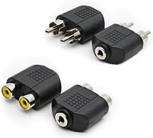 3.5mm to 2-RCA Audio Adapter - Nickel Plated 2 RCA Male to 3.5mm Stereo Female Connector Cable 4 Pack