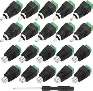 8Pcs RCA Cable Solderless Adapter Audio/Video Speaker Wire RCA Male Female Plugs Screw Terminal Connector Black(Includes Screwdriver)
