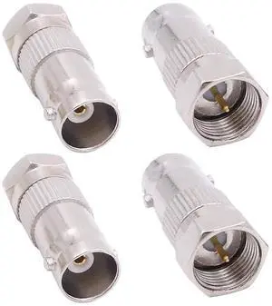 4-Pack F Type Male to BNC Female Adapter 75 Ohm Plug Jack Coax Coaxial Connector Coupler Converter for CCTV Surveillance Security Camera Video Applications Antenna Radio