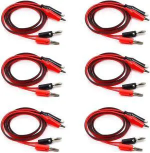Power Supply Double Alligator Clip to Banana Connector Audio Video Test Cable 1M Length 6 Pairs