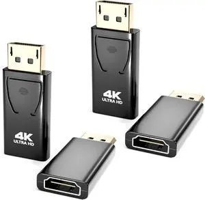 Display Port to HDMI Adapter 24K Gold Plated 3840x2160p Uni-Directional Display Port DP to HDMI Male to Female Converter Compatible for HP HDTV AMD NVIDIA  GPU Projector PC - 4 Pack