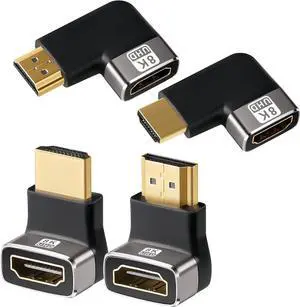 Right Angle 8K HDMI 2.1 Adapter Multi-Type 90 Degree and 270 Degree Adapter 4 Pack HDMI Male to Female Vertical Connector Converter HDMI L Shape Extender Support 8K@60Hz4K@120Hz4K@60Hz4K@30Hz