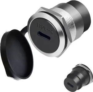 USB-C 3.1 Panel Mount Adapter - Threaded Fixed Mount Type-C Female-to-Female Connector 10Gbps with Anti-Loosening Gasket & Dust-Proof Cover for Dashboards & Device Panels (Silver)