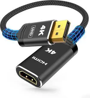 4K DisplayPort to HDMI Adapter Uni-Directional DP to HDMI Adapter Converter Cable Male to Female HDMI Abapter Compatible with Laptop Desktop HDTV Monitor Projector Black Passive