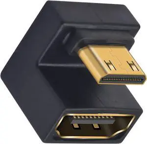 8K U Shaped Up Angle Mini HDMI to HDMI Adapter 1 Pack 48Gbps with LED Lights for Cameras Projectors (Male to Female)