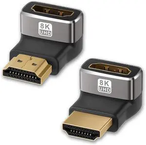 HDMI 90 Degree Adapter 2Pack 90° & 270° Right Angle Coupler Connector for Tight Spaces 8K@60Hz 4K@120Hz 3D Support HDMI-Extension 2.1 Compatible 24K Gold Plated Compact & Durable