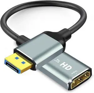 Display Port to HDMI Adapter DP 1.2 to HDMI 4K 60Hz High Resolution Audio/Video Sync Compatible with  and HP DisplayPort to HDMI Converter for HDTVs/Monitors/projectors/Computers