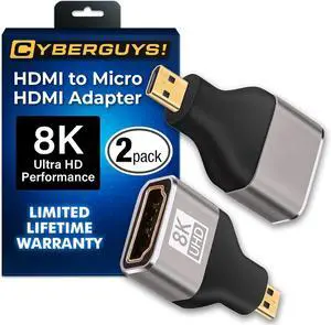 Micro HDMI to HDMI Adapter 2-Pack 8K@60Hz UHD MicroHDMI Adapter Gold-Plated High-Speed for GoPro Raspberry Pi 4 Sony A6000 Nikon B500 DSLR Camera Tablet Monitor Projector