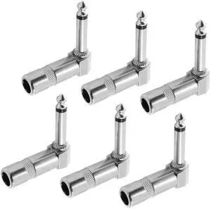 Mono 1/4 Right Angle Plugs 6.35mm Audio Wire Connectors Video Adapter Guitar Speaker Plug Nickel Finish Right Angle Connector for Audio Device 6 PCS