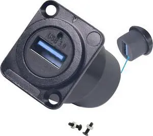 USB3.0 Female to Female D Panel Mount Solderless Adapter USB3.0 Coupler Socket Pass Through Connector 5Gbps for Audio Video Optoelectronic Network with Screw for PC TV Printer Laptop
