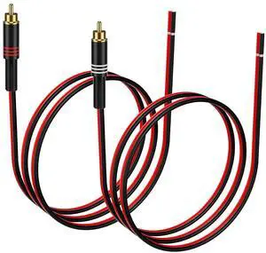 RCA to Speaker Wire Adapter 2 Pack 20AWG 3.3 ft RCA Male Plug to Bare Wire Connector Adapter for Repairing Speaker Cords Compatible with Amplifiers AV Receivers