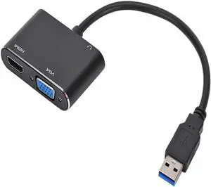 USB to HDMI Adapter with VGA and 3.5mm Audio 1080P Multi-Monitor Video Audio Converter Cable USB Adapater for PC Laptop to Monitor Support Windows XP 7/8/8.1/10
