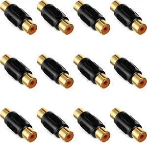 12 Pack RCA Female to Female Coupler Gold Plated Females to Females RCA Adapter Audio Video Adapter for Cable Extension Phono Speaker Amplifier