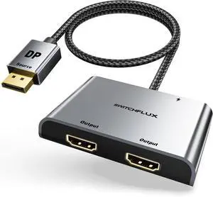 DisplayPort to Dual HDMI Adapter [4K@60Hz] DP to HDMI Splitter 1 in 2 Out Extended Display DP Male Source Converter for Dual Monitors Compatible with PC Graphic Card and More