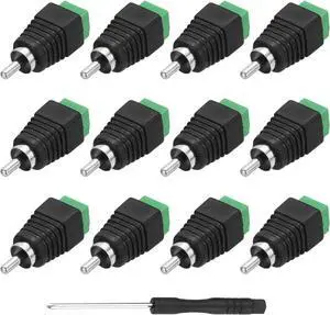 20Pcs RCA Cable Solderless Adapter Audio/Video Speaker Wire RCA Male Plugs Screw Terminal Connector Black(Includes Screwdriver)