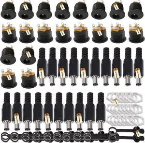 60Pcs 5.5MM x 2.1MM Male DC Power Plug Power Jack Adapter Connector& Female Dc Jack 3Pin Panel Mount Connector& Dustproof Plug