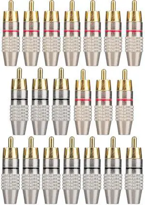 20Pack RCA Male Plug Solder Gold Audio Video Cable Adapter Connector for Speaker Wire Wall Plate Home Theater Audio Video Receiver Amplifiers and Sound Systems