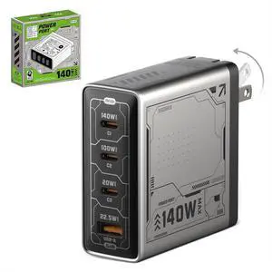 Mfish Laptop Charger 140W USB-C Universal Laptop Charger 4-Port Multi-Device Advanced GaN Power Adapter for MacBook iPhone 17/16 Series  Galaxy HP   Steam Deck Pixel Grey