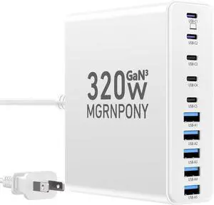 320W USB C Charger Block 10-Port USB C Charging Station GaN III PD 65W Laptop Fast Charger Adapter for MacBook Pro/Air iPad iPhone Galaxy White 320W USB C Charger Block 10-Port USB C Charging Station GaN III PD 65W Laptop Fast Charger Adapter for MacBook Pro/Air iPad iPhone Galaxy White