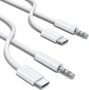Aux to USB C Type C to 3.5mm Audio Adapter (3.3ft 2-Pack) Hi-Fi Stereo Cord Headphone Male Car Auxiliary Cable Compatible with iPhone 16 15 Pro Max Plus Galaxy S24 S23 S22 Ultra iPad Pro(white)