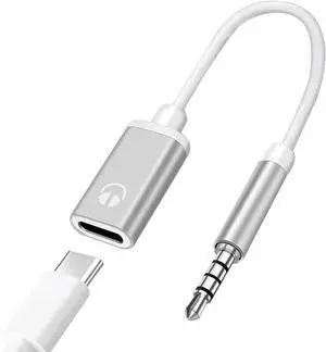 3.5mm Male to Type-C Female Audio Adapter Cable Analog Cable Type-C to 3.5mm Converter for Headphones MP3 Players Tablets Laptops Karaoke (Silver)