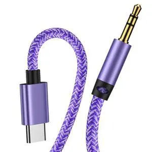 Aux to USB C 3.3FT Type C to 3.5mm Audio Aux Jack Cable Compatible for Google Pixel 10 Pro Fold 10 Pro XL 9 Pro XL 8 7 USB C to 3.5mm Stereo Jack Cable Nylon Braided for Car/Headphones/Speakers Purple