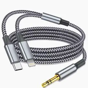 Aux Audio Cable for iPhone 2 in 1 USB C to 3.5mm Aux Audio Lightning to 3.5mm Audio Cable Fit with iPhone 16 15 Plus/14/13/12/11/XR Galaxy S24/S23/S22 Pixel 8/7/6/5 iPad to Car Stereo Speaker 4FT Aux Audio Cable for iPhone 2 in 1 USB C to 3.5mm Aux Audio Lightning to 3.5mm Audio Cable Fit with iPhone 16 15 Plus/14/13/12/11/XR Galaxy S24/S23/S22 Pixel 8/7/6/5 iPad to Car Stereo Speaker 4FT