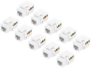 10 Pack RJ45 Cat 6 Ethernet Jack Cat6 Coupler Connector Adapter Network Insert for Cat6 Cable White