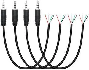 4Pcs 3.5mm Male Plug to 4Pin Bare Wire Open End 1.6FT TRRS 4 Pole 1/8 Stereo Audio Wire Replacement Cable for 3.5mm Plug Jack Earphone Microphone Audio DIY Cable Repair