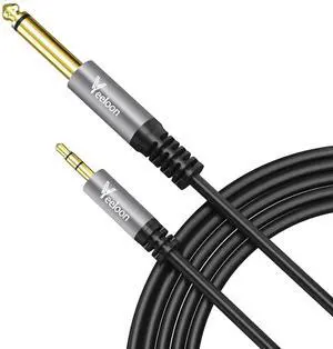 1/4 6.35mm TS to 1/8 3.5mm TRS Stereo Audio Adapter Cable 6 FT Gold-Plated Plug Aux Jack Interconnect Cord for Guitar Bass Home Theater Devices Speaker Connect Phone Laptop MP3 Mixer