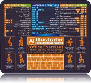 Illustrator Shortcut Key mini Mouse pad Cheat Sheet Small Desk mat Small Mousepad Featuring a Stitched Edge Anti Slip Rubber Base Suitable for Studying and Working on laptops (10.24x8.27x0.12 in)