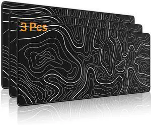 3 Pcs Large Gaming Mouse Pad 31.5 x 11.8 in Anti-Slip Rubber Base Mousepad XL Keyboard Mouse Mat for Home/Office Black with White Topographic Line