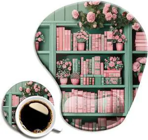 Ergonomic Mouse Pad with Wrist Support Mouse Pad with Wrist Rest and Coaster Set Office Supplies Non-Slip Mouse Pads for Desk Non-Slip Comfortable Book Floral