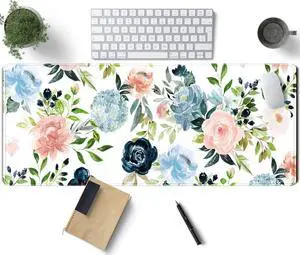 Gaming Green Desk Mat Desk Mouse Pads Purple Blue Pink Floral Mouse Pad Large XL Big Computer Keyboard Mouse Mat Desk Pad Mat with Stitched Edge for Women Home Office Decor Deskmat 31.5x11.8 in