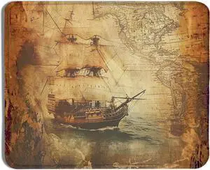 Vintage Nautical Sailing Ship World Map Mouse Pad Nautical Ocean Mousepads for Wireless Mouse Computers Laptop Desk Accessories Sailing Gifts for Men 9.5x7.9 Inch