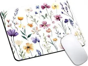 Mouse Pad Cute Purple Wildflowers Mouse Pads for Desk 9.5 x 7.9 Non-Slip Rubber Base Computer Mousepad with Women Portable Square Design for Wireless Mouse and Pad Laptop Office & Travel