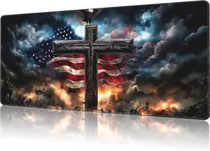 Mouse Pad Large A Cross with an Eagle Non-Slip Game Desk Mat with Stitched Edge Laptop Keyboard Desk Pad for Work Home Gaming (35.4 x 15.7 Inches)