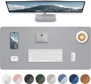 Leather Desk Pad Protector Mouse Pad Office Mat Non-Slip PU Leather Blotter Laptop Pad Waterproof Writing Pad for Office and Home (Light Grey 31.5 x 15.7)