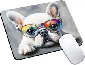 Mouse Pad Cute Watercolor Bulldog Dog Mouse Pads for Desk 9.5 x 7.9 Non-Slip Rubber Base Computer Mousepad with Women Portable Square Design for Wireless Mouse and Pad Laptop Office & Travel