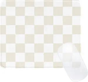 Cute Beige White Mouse Pad Retro Checkered Pattern Mousepad Square Aesthetic Plaid Waterproof Grid Mouse Mat Design Non-Slip Rubber Base Computer Funny Boho Small Mouse Pads