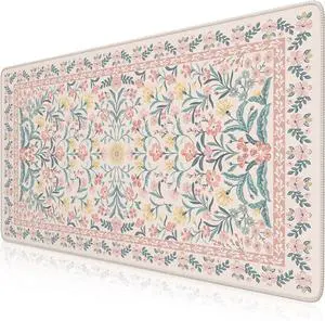 Pink Floral Desk Mat Desk Pad XXL Large Mouse Pad Anti-Slip Big Mousepad with Stitched Edges Computer Mouse Pads for Desktop for Women(Pink)